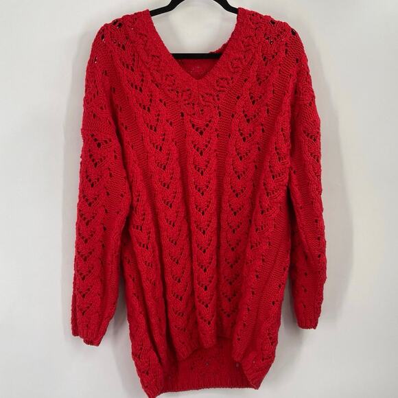 Vintage Merona Open Chunky Knit Red Slouchy Cotton Sweater Women’s Large - Picture 1 of 10